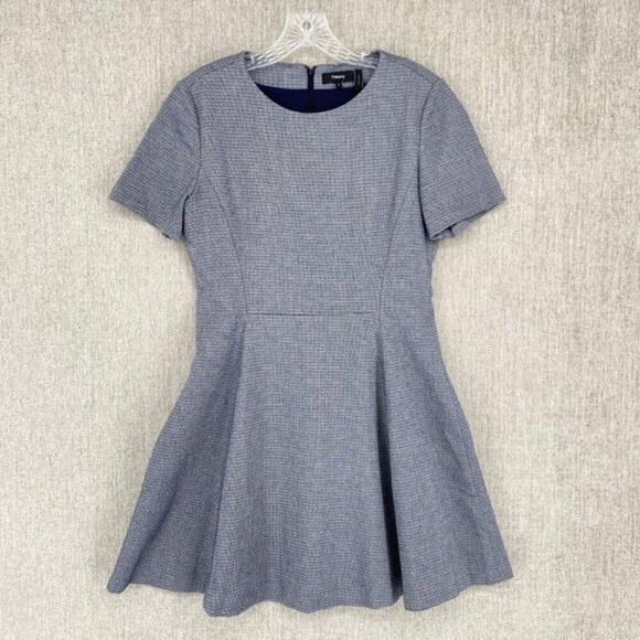 Theory Dress Women Size 8 Blue Albita WR Meterie Fit & Flare Short Sleeve Mini - Picture 3 of 12